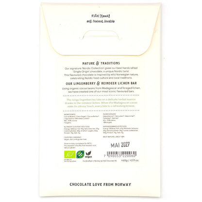 Fjäk chocolate bar packaging with text and branding on a white background