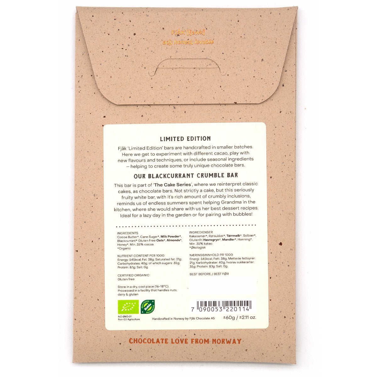 Fjak Blackcurrent Crumble 35% White Chocolate Bar - 60g