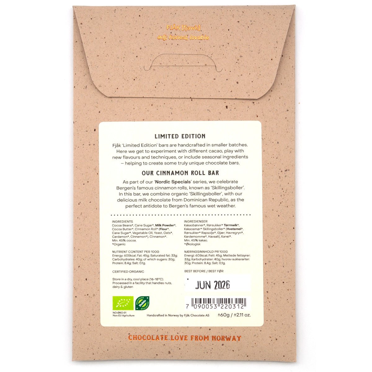 Fjak Cinnamon Roll 47% Milk Chocolate Bar - 60g