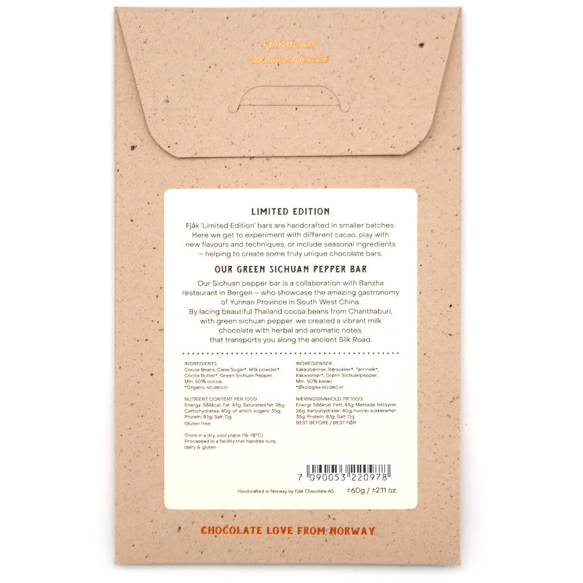 Fjak Sichuan Pepper 50% Milk Chocolate Bar - 60g