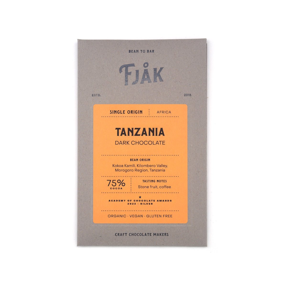 Fjak Tanzania 75% Single Origin Dark Chocolate Bar - 60g