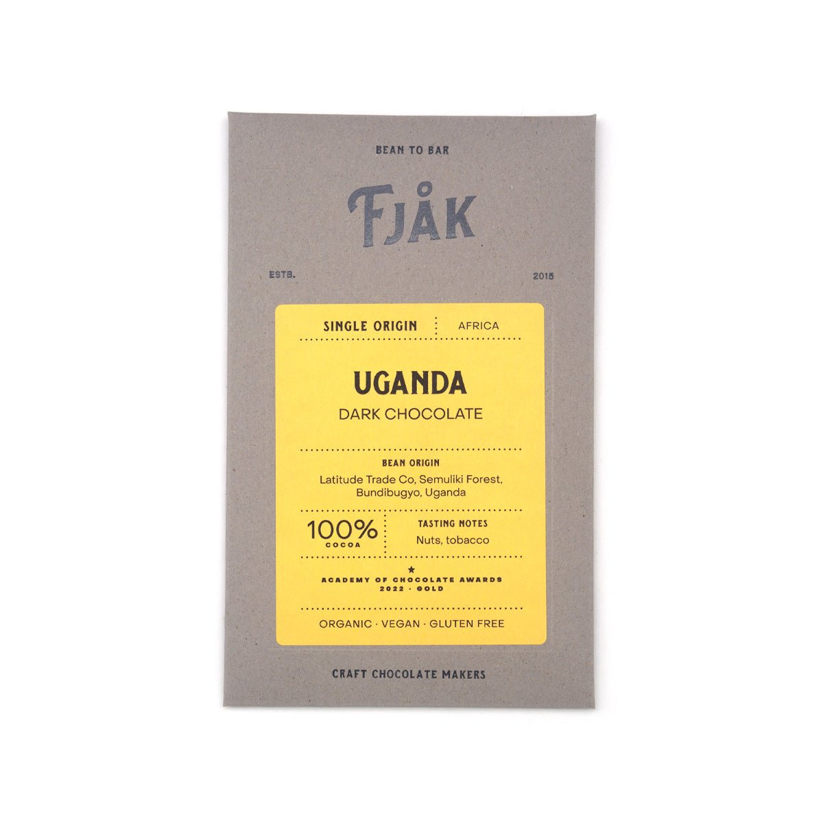 Fjak Uganda 100% Single Origin Dark Chocolate Bar - 60g