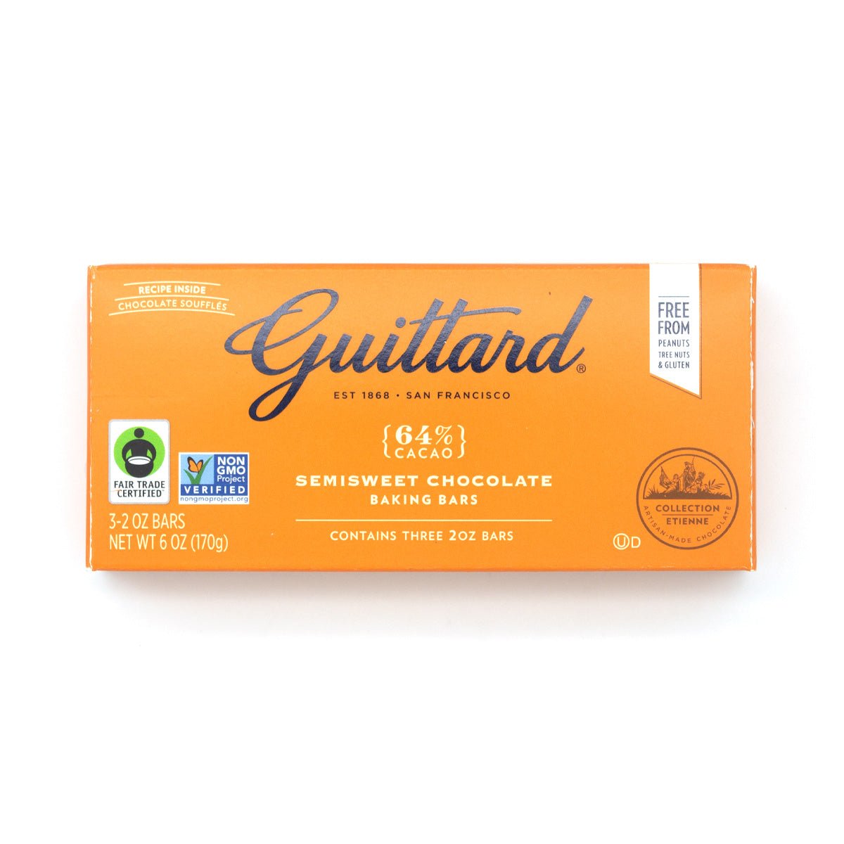 Guittard semisweet chocolate baking bars packaging on a white background