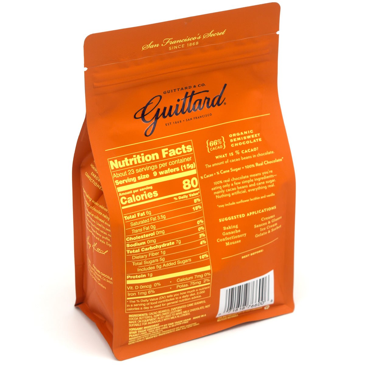 Guittard Organic 66% Semisweet Dark Chocolate Baking Wafers - 340g