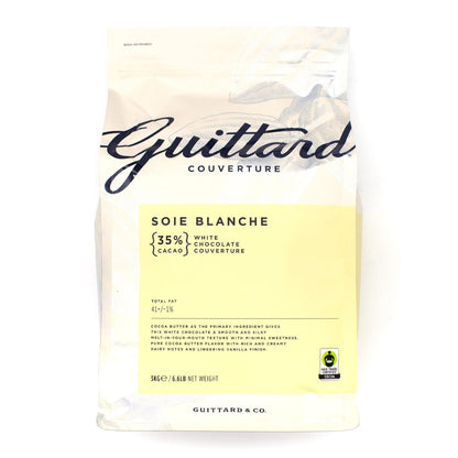 Guittard Soie Blanche white chocolate couverture packaging on a white background