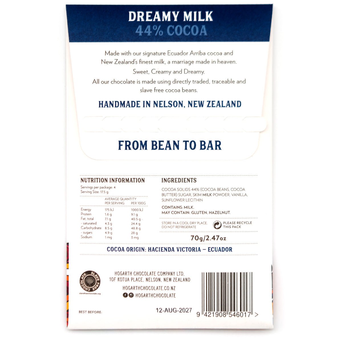 Hogarth Dreamy Milk 44% Single Origin Milk Chocolate Bar - 70g