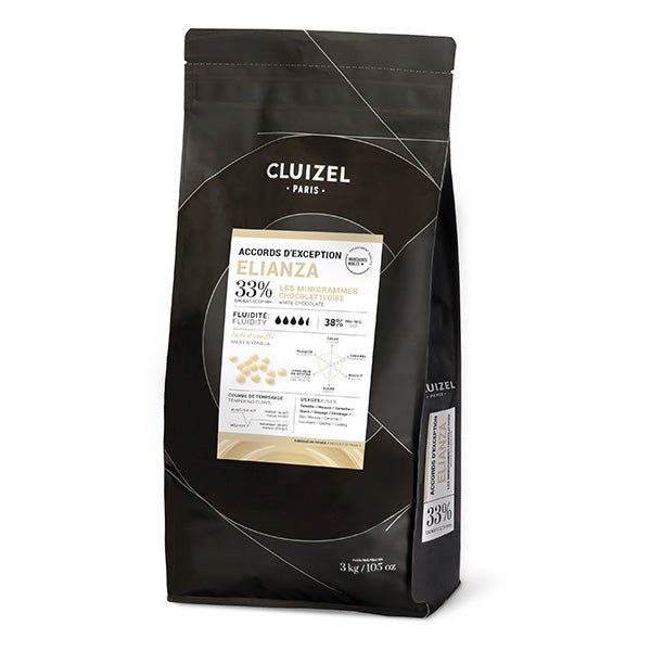 Black Cluizel chocolate packaging with a label on a white background