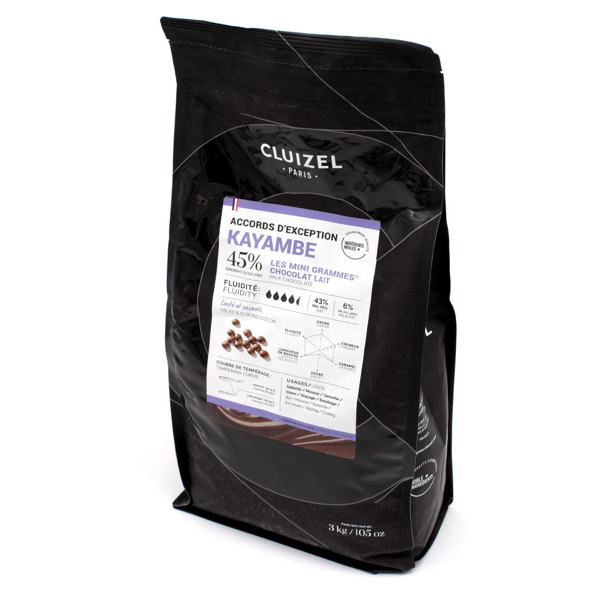 Cluizel Kayambe chocolate packaging with a label on a white background