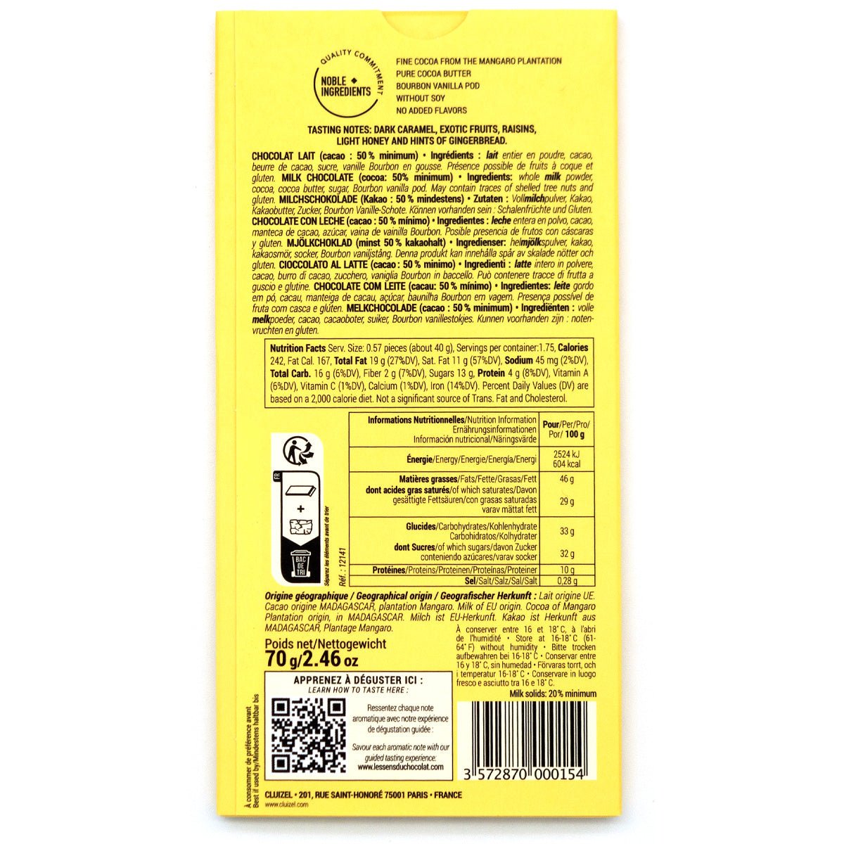 Michel Cluizel Mangaro Lait 50% Single Plantation Milk Chocolate Bar - 70g