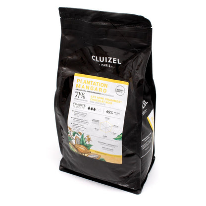 Black Cluizel chocolate packaging with a white label on a white background
