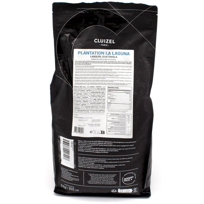 Black chocolate bag with a label on a white background