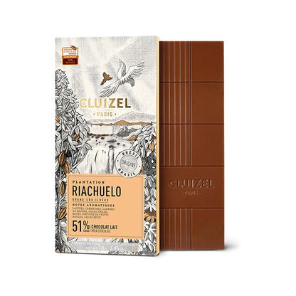 Cluizel chocolate bar with packaging on a white background