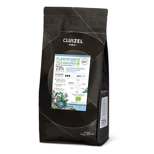 Black Cluizel chocolate packaging with branding and product details on a white background