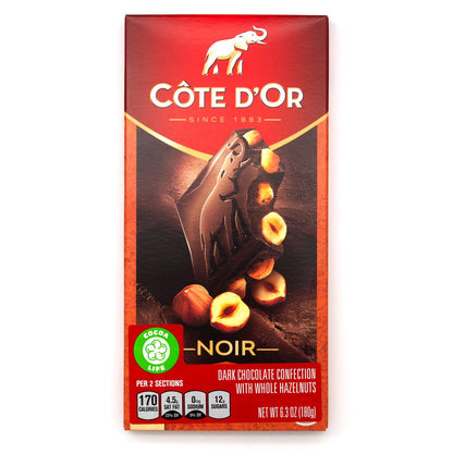 Cote d'Or Noir Noisettes 46% Dark Chocolate with Hazelnuts Bar - 180g