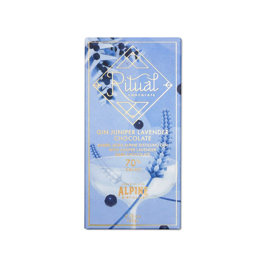 Ritual Gin Juniper Lavender chocolate bar packaging on a white background