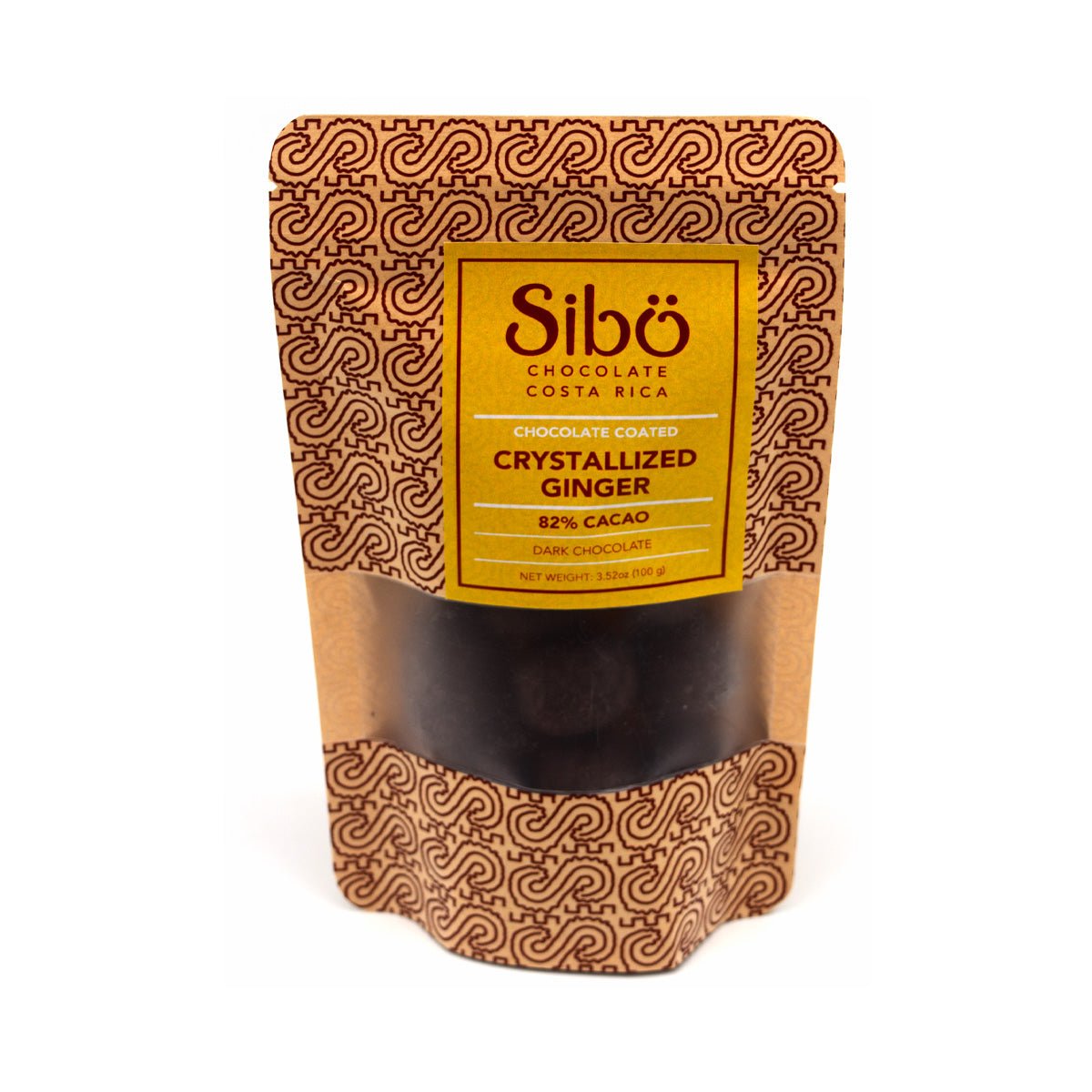Sibu Crystallized Ginger Covered in 82% Single Origin Dark Chocolate Pouch - 100g
