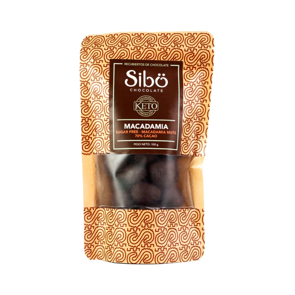 Sibu Macadamia Nuts in Sugar Free 70% Dark Chocolate Pouch - 100g