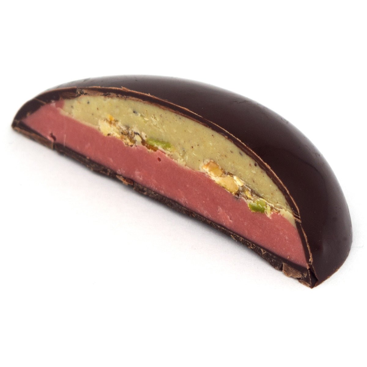 Suzanne's Chocolate Strawberry & Pistachio Filled 61% Dark Chocolate Half Egg - 21g