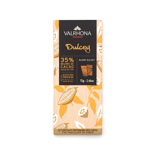 Valrhona Dulcey chocolate bar packaging on a white background