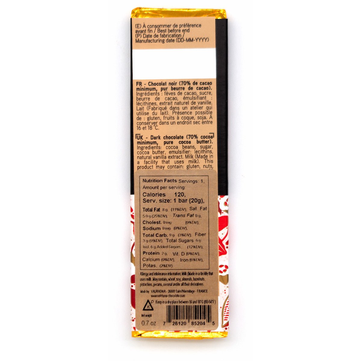 Valrhona Guanaja 70% Dark Chocolate Mini-Bar - 20g (Close Date)