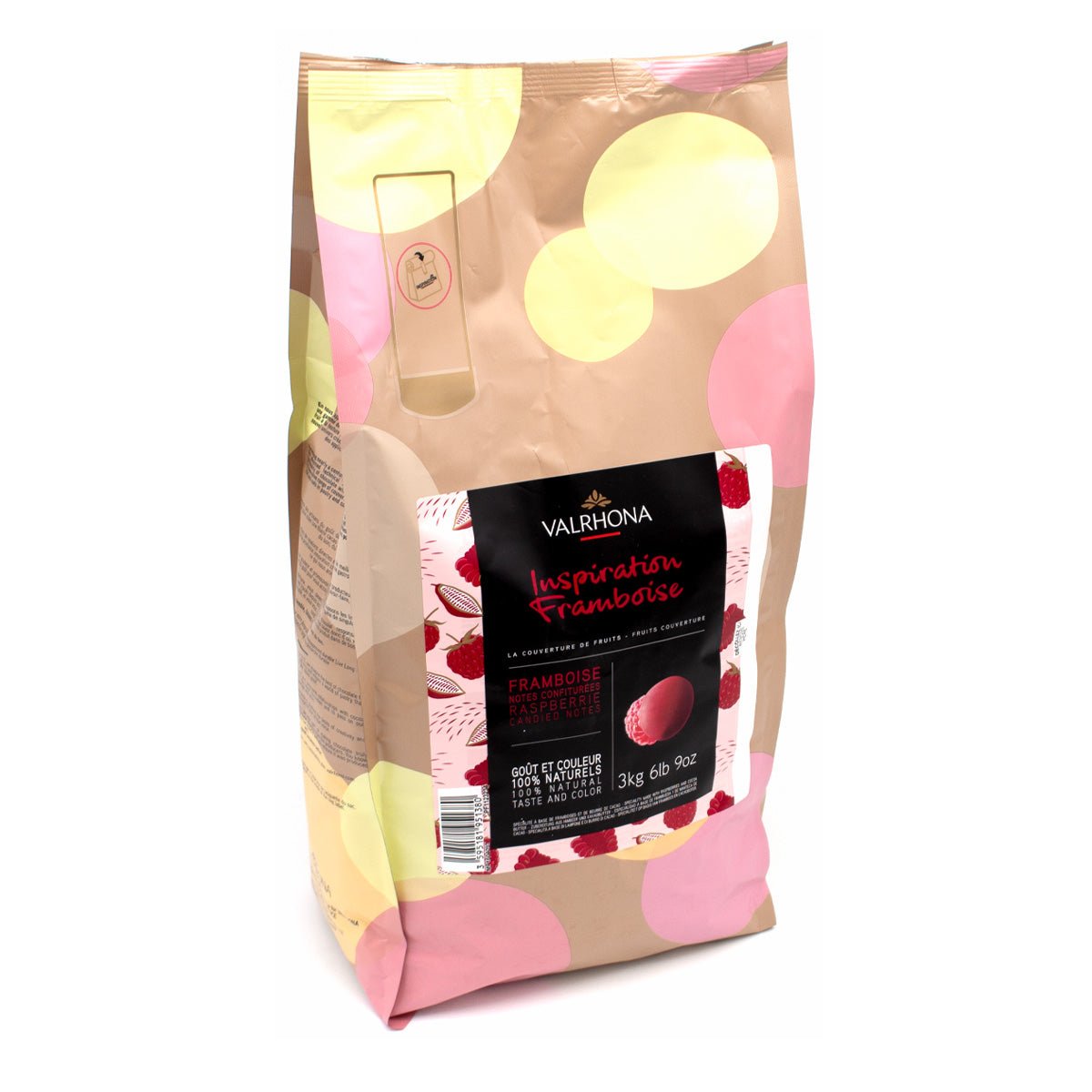 Valrhona chocolate bag with floral design on a white background