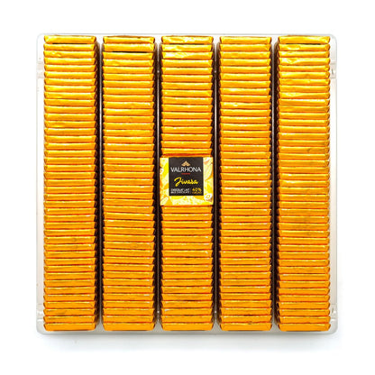 Pack of Valrhona Jivara chocolate napolitains on a white background