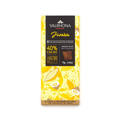 Valrhona Jivara milk chocolate bar packaging with yellow and black design
