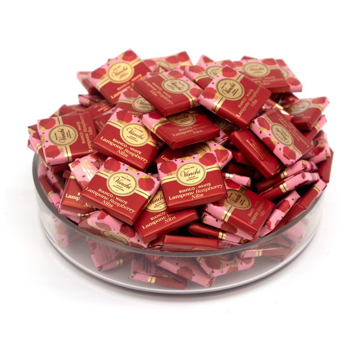 Venchi Bianco Lampone 31% White Chocolate with Raspberry & Nibs Napolitains